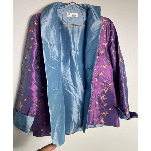 Wei Na Si Embroidery Embellished Frog Closures Iridescent Silk Jacket Purple 3XL - Picture 10 of 11